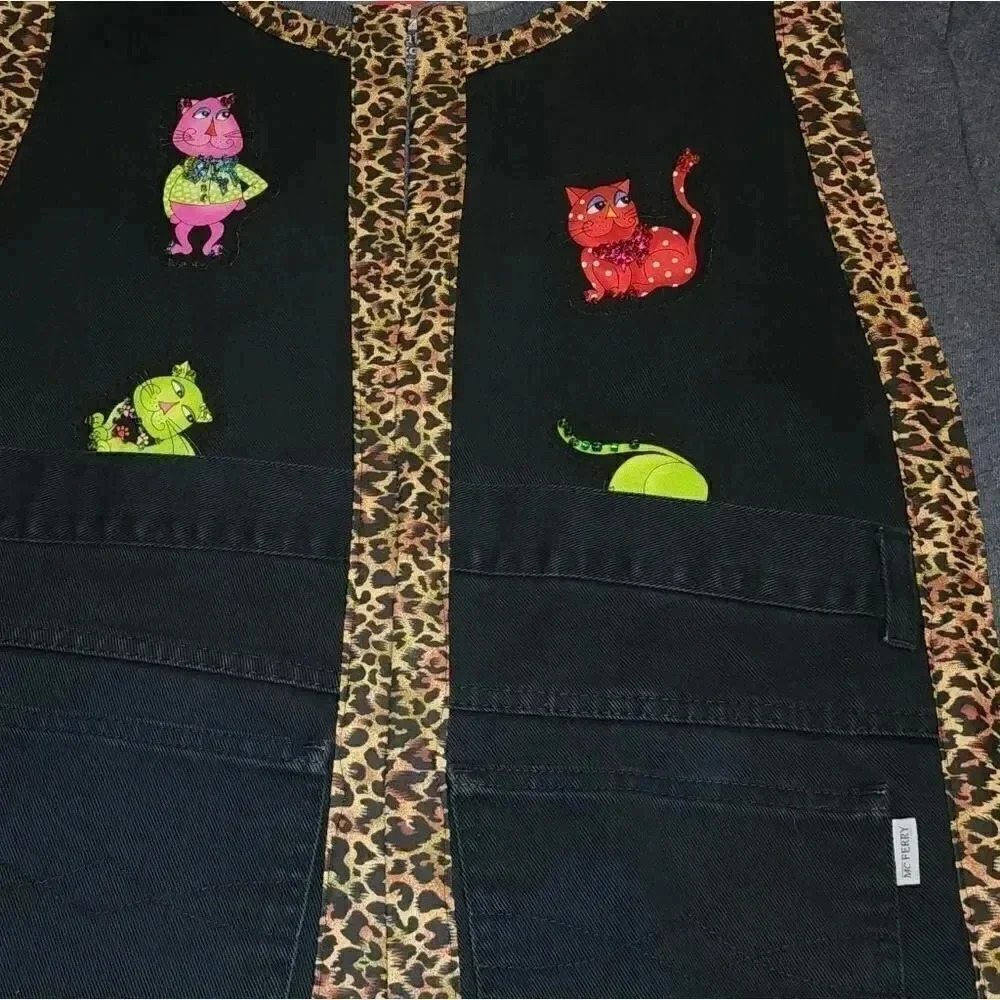 Amazing Handmade Appliqué Cats Sweatshirt Jacket Shacket Oversized Women's XL - Picture 10 of 10